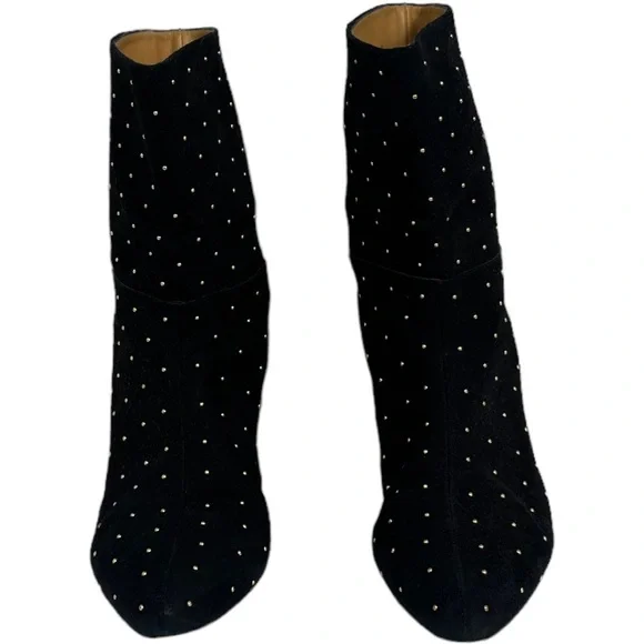 Sezane Studded Suede Leather Boots Size 40 French or US 9 Black Ankle Heeled Low - Picture 8 of 13